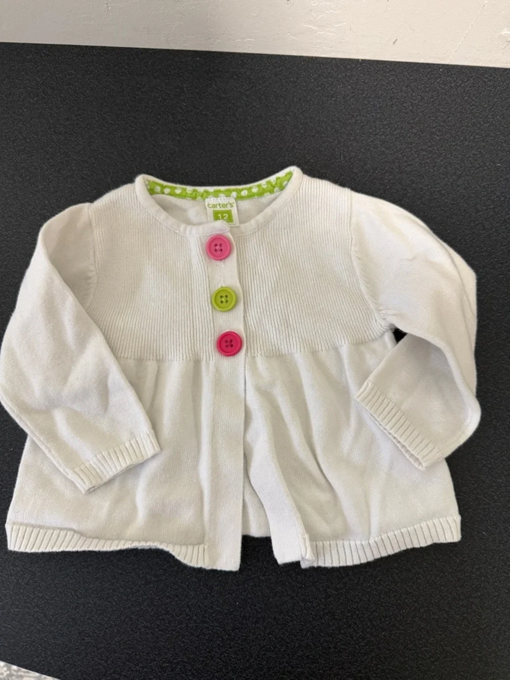 Carter's Cream Knit Cardigan with Pink & Lime Buttons